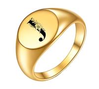 PAMTIER Initial Rings for Men Women Letter Rose Flower Name Black Silver Gold Plated Size 4 Stainless Steel Cool Personalised Statement Simple Jewellery Gold J Size N 1/2