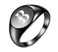 PAMTIER Initial Rings for Men Women Letter Rose Flower Name Black Silver Gold Plated Size 4 Stainless Steel Cool Personalised Statement Simple Jewellery Black B Size J 1/2