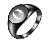 PAMTIER Initial Rings for Men Women Letter Rose Flower Name Black Silver Gold Plated Size 4 Stainless Steel Cool Personalised Statement Simple Jewellery Black O Size N 1/2