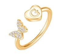 PAMTIER Initial Rings for Women Butterfly Silver Rose Gold Plated Open Adjustable Letter A-Z Cubic Zirconia Name Stainless Steel Cute Statement Dainty Jewellery Gold Letter G