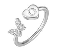 PAMTIER Initial Rings for Women Butterfly Silver Rose Gold Plated Open Adjustable Letter A-Z Cubic Zirconia Name Stainless Steel Cute Statement Dainty Jewellery Silver Letter O