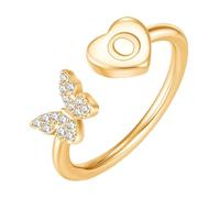 PAMTIER Initial Rings for Women Butterfly Silver Rose Gold Plated Open Adjustable Letter A-Z Cubic Zirconia Name Stainless Steel Cute Statement Dainty Jewellery Gold Letter O
