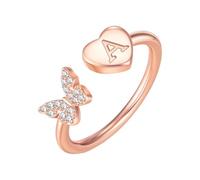 PAMTIER Initial Rings for Women Butterfly Silver Rose Gold Plated Open Adjustable Letter A-Z Cubic Zirconia Name Stainless Steel Cute Statement Dainty Jewellery Rose Gold Letter A