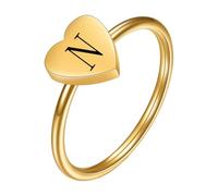PAMTIER Initial Rings for Women Heart Letter A-Z Silver Gold Plated Stainless Steel Dainty Alphabet Letter K Cute Statement Personalised Simple Jewellery Gold N Size L 1/2