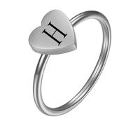 PAMTIER Initial Rings for Women Heart Letter A-Z Silver Gold Plated Stainless Steel Dainty Alphabet Letter K Cute Statement Personalised Simple Jewellery Silver H Size L 1/2