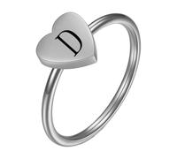 PAMTIER Initial Rings for Women Heart Letter A-Z Silver Gold Plated Stainless Steel Dainty Alphabet Letter K Cute Statement Personalised Simple Jewellery Silver D Size U