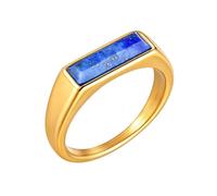 PAMTIER Men Square Gemstone Signet Ring Gold Plated Lapis Blue Size S