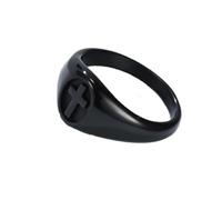 PAMTIER Men Stainless Steel Cross Ring Simple Unisex Christian Religious Cross Ring Black Size S