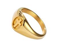 PAMTIER Men Stainless Steel Cross Ring Simple Unisex Christian Religious Cross Ring Gold Size P 1/2