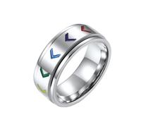 PAMTIER Men Stainless Steel Rainbow Pride Spinner Ring LGBTQ Anxiety Stress Relief Wedding Band, metal, metal