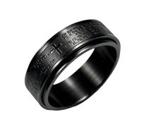PAMTIER Men Stainless Steel Religious Bible Verse Cross Spinner Ring | Anxiety Relief Christian Lord's Prayer Rotating Statement Promise Wedding Band, Comfort Fit