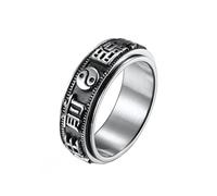PAMTIER Men Stainless Steel Rotatable Ring Retro Chinese Style Taoist Nine-Character Mantra Size P 1/2