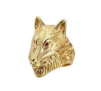 PAMTIER Men Wolf Animal Ring Stainless Steel Vintage Gothic Biker Band Gold Red Eye Size Z+1