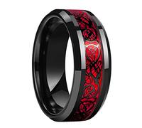 PAMTIER Men Women's Stainless Steel Carbon Fiber Celtic Dragon Pattern Wedding Band Ring Black Dragon Red Size P 1/2
