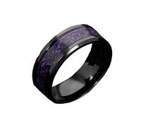 PAMTIER Men Women's Stainless Steel Carbon Fiber Celtic Dragon Pattern Wedding Band Ring Black Dragon Purple Size N 1/2