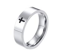 PAMTIER Men Womens Stainless Steel Cross Ring Simple Plain Christian Wedding Band 6MM Comfort Fit Silver Size Z+1