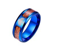 PAMTIER Men's 8MM Tree of Life Inlaid Wood Stainless Steel Band Ring Blue Size U