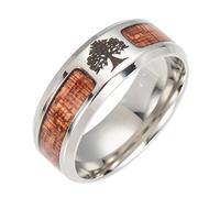 PAMTIER Men's 8MM Tree of Life Inlaid Wood Stainless Steel Band Ring Size N 1/2