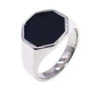 PAMTIER Men's Black Enamel Octagonal Plain Signet Rings Silver Size N 1/2