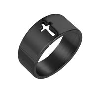 PAMTIER Mens Stainless Steel 10mm Cross Ring Simple Plain | Faith Hope Religious Minimalist Statement Wedding Band, Polished Comfort Fit