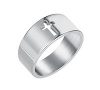 PAMTIER Mens Stainless Steel 10mm Cross Ring Simple Plain | Faith Hope Religious Minimalist Statement Wedding Band, Polished Comfort Fit