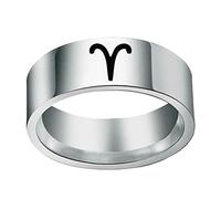 PAMTIER Mens Stainless Steel 12 Constellation Ring 8MM Wedding Band Horoscope Zodiac Signs Simple Aries Silver Size N 1/2