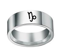 PAMTIER Mens Stainless Steel 12 Constellation Ring 8MM Wedding Band Horoscope Zodiac Signs Simple Capricorn Silver Size N 1/2