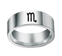 PAMTIER Mens Stainless Steel 12 Constellation Ring 8MM Wedding Band Horoscope Zodiac Signs Simple Scorpio Silver Size N 1/2