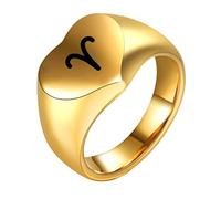 PAMTIER Mens Stainless Steel 12 Constellation Ring Round Signet Rings with Horoscope Zodiac Signs Aries Gold Size U