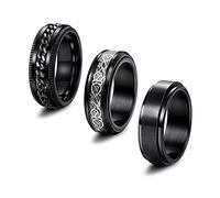 PAMTIER Mens Stainless Steel 3PCS Black Spinner Statement Rings Celtic Dragon Chain Polished Ring Stress Relieving Size U