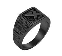 PAMTIER Men's Stainless Steel Bible Verse Christian Lord's Prayer Cross Ring Wedding Bands Engraved Praying Ring Black Size W