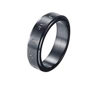 PAMTIER Men's Stainless Steel Buddhist Mantra Spinner Ring Black God of Wealth Lucky Amulet Band Size S