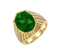 PAMTIER Men's Stainless Steel Classical Gemstone Ring Vintage Unique Multicolor Gem Cubic Zircon Jewelry Gold Green Size P 1/2