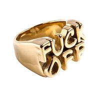 PAMTIER Men's Stainless Steel Cool Letter Fuck Off Middle Finger Ring Personalized Punk Rock Jewelry Gold Size N 1/2