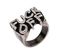 PAMTIER Men's Stainless Steel Cool Letter Fuck Off Middle Finger Ring Personalized Punk Rock Jewelry Ancient Silver Size N 1/2