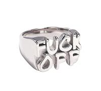PAMTIER Men's Stainless Steel Cool Letter Fuck Off Middle Finger Ring Personalized Punk Rock Jewelry Silver Size Z+1