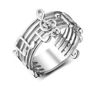 PAMTIER Men's Stainless Steel Engraved Music Note Symbol Ring Music Treble Clef Notes Bass Clef Notes Symbol Ring Comfort Fit Silver Size U
