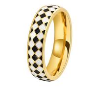 PAMTIER Men's Stainless Steel Light Luxury Rhombic Checker Individual Trends Ring Gold Size U