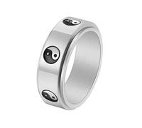 PAMTIER Mens Stainless Steel Rotatable Anxiety Retro Yin Yang Tai Chi Amulet Ring Silver Size U
