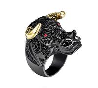 PAMTIER Men's Stainless Steel Shiny Zirconia Domineering Lucky Bull Ring Vintage Gothic Biker Band Black Size U