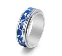 PAMTIER Men's Stainless Steel Sporty Ocean Dolphin Rotatable Resin Ring Silver Size N 1/2
