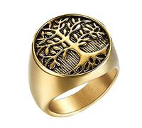 PAMTIER Men's Stainless Steel Tree of Life Ring Gold Black Size U