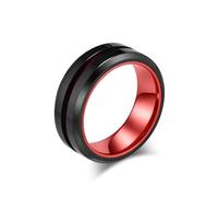 PAMTIER Men's Stainless Steel Two-Tone Matte Inlay Ring Red Size N 1/2