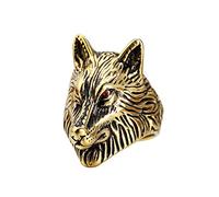 PAMTIER Men's Stainless Steel Vintage Biker Red Eye Wolf Head Ring Gold Black Size W