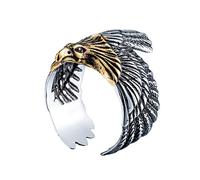 PAMTIER Mens Stainless Steel Vintage Flying Eagle Ring Band Hawk Animal Design Silver Gold Size N 1/2
