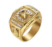 PAMTIER Men's Stainless Steel Vintage Hip Hop Punk Iced Out Pave CZ Horse Ring Gold/Silver