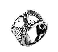 PAMTIER Men's Stainless Steel Vintage Japanese Style Koi Carp Lucky Biker Ring, Metal