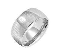 PAMTIER Men's Stainless Steel Wide Ring 10mm Chinese Heart Sutra Engraved Buddhist Ring Bands Silver Size Z+1