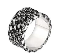 PAMTIER Men's Titanium Steel Vintage Retro Silver Black Woven Ring Minimalist Wide Wedding Band Size Y
