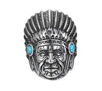 PAMTIER Native American Chief Ring Men's Stainless Steel Retro Personalized with Turquoise Unyielding Nomadic Soul Band, Metal, Turquoise
